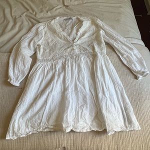 White Zara Embroidered Short Dress